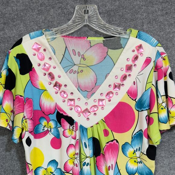 Butterfly Tunic Top Embellished Women M Flutter Sleeve Slinky Knit Whimsy Fairy - Picture 3 of 11